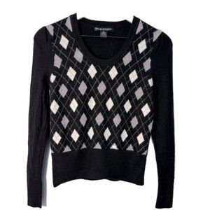 Marina Luna Black and Gray Argyle Sweater